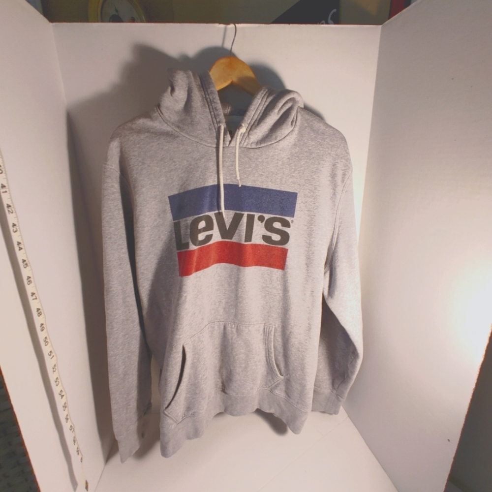 Levi's Hooded Sweatshirt Single Pouch Dual Opening Signature Print Size L Gray